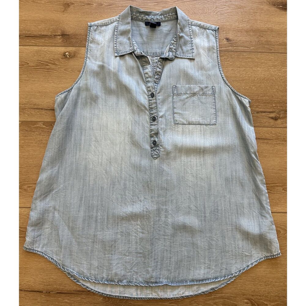 Women's Gap Denim/Chambray Popover Sleeveless Button Up Pullover Shirt XL GUC